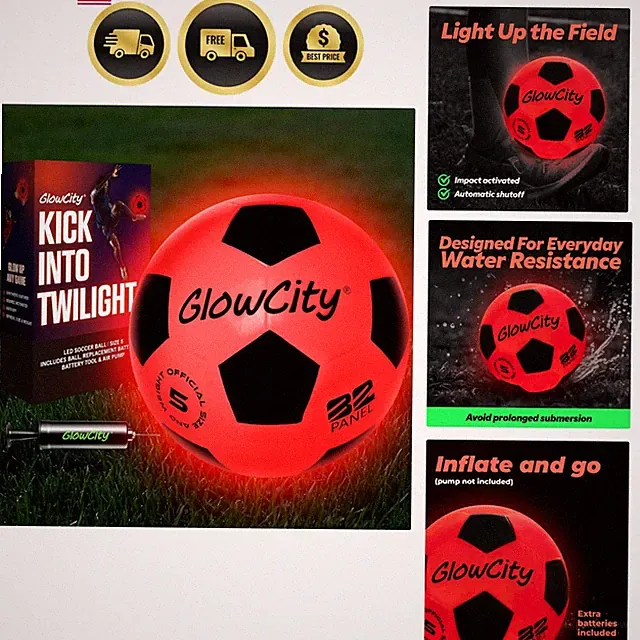 Glow in The Dark Soccer Ball - Sizes 3, 4, 5 for Kids, Teens & Adults - Light...