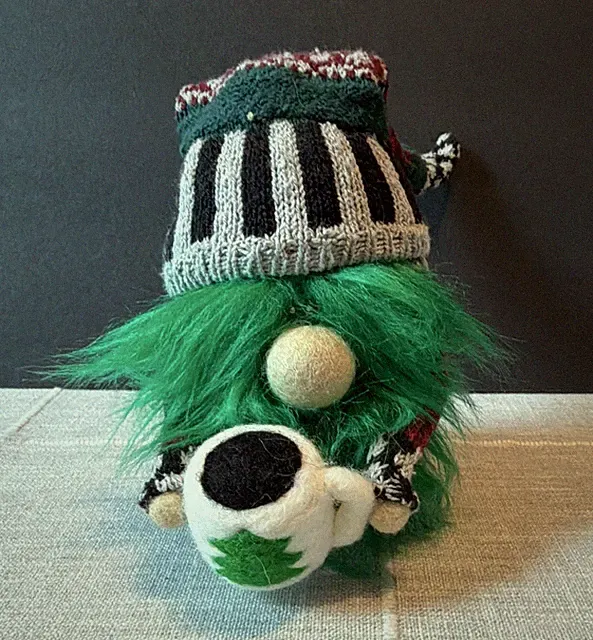 Gnomish Detroit Plush X Mas Gnome Figurine Green Beard Knit Hat Soccer Ball 7”