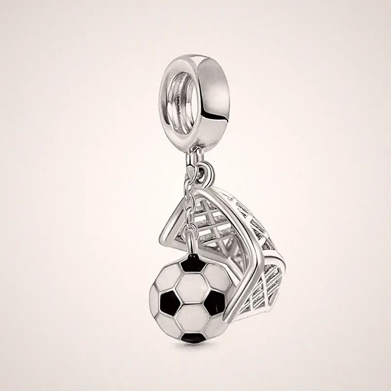 Goal Net Football Soccer Dangle Charm Fit Bracelet Necklace 925 Sterling Silver