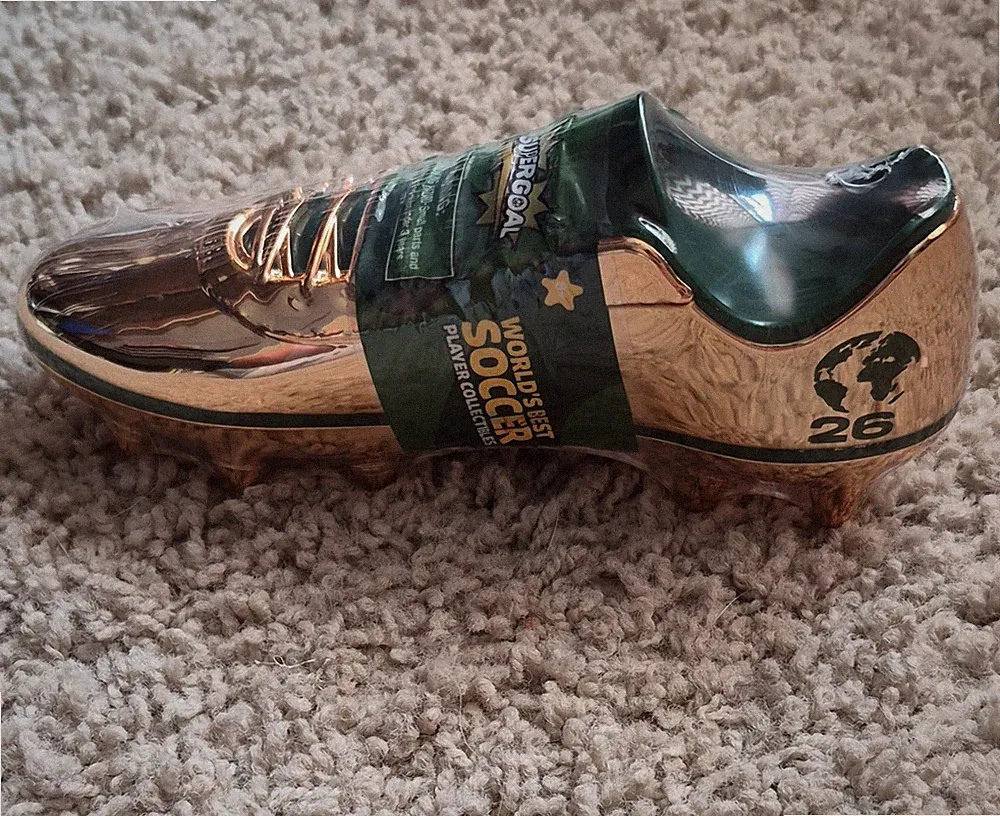 Gold/Green Low Top Lace-Up Soccer Cleats "Greatest Soccer" #26 Collectible