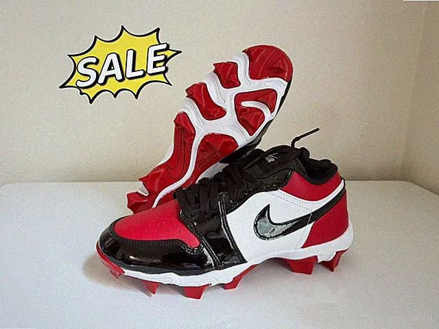 🔥GS Size 6Y/7.5W - Air Jordan 1 Low Patent Bred Toe Football Cleats HF6885-601