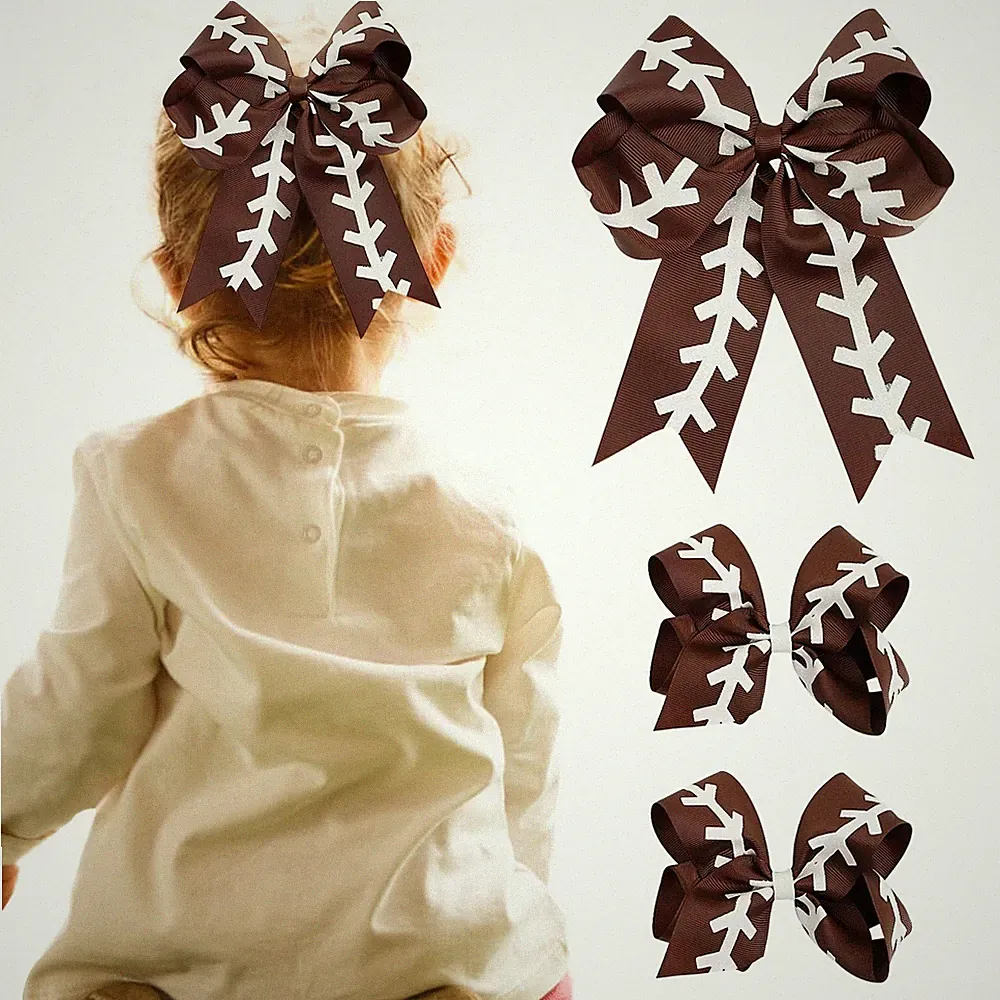 Hair Bow Clips Pack of 3 - Brown Grosgrain Soccer Cheer Glitter Sports Ponyta...