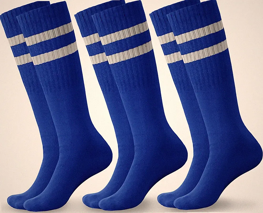 Haloumoning 3 Pairs Boys Soccer Athletic Socks Kids Striped Small, Royal Blue