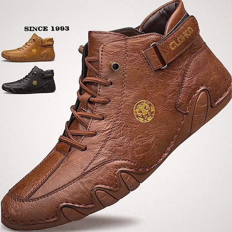 Hand-Sewn Soft-Soled Ankle Boots Men's Cycling Shoes High-Top Leather Sneakers
