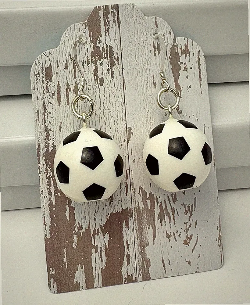 HANDMADE Mini Soccer Ball Earrings Sterling Hooks World Cup Gift Mom Fan Player