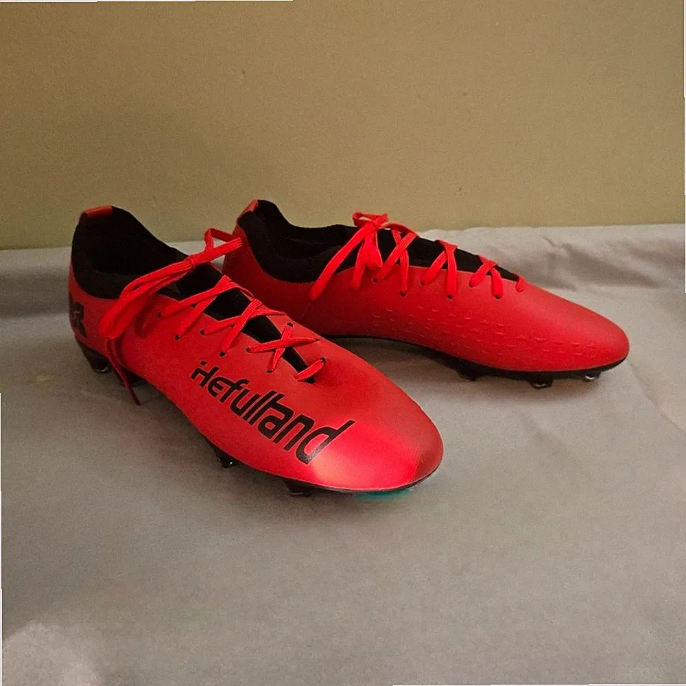 Hefulland Professional Men's Waterproof Red Black Soccer Cleats Size 12