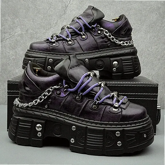 Heightening Men's Boots Niche Chain Design Street Metal Punk Style Retro Shoes