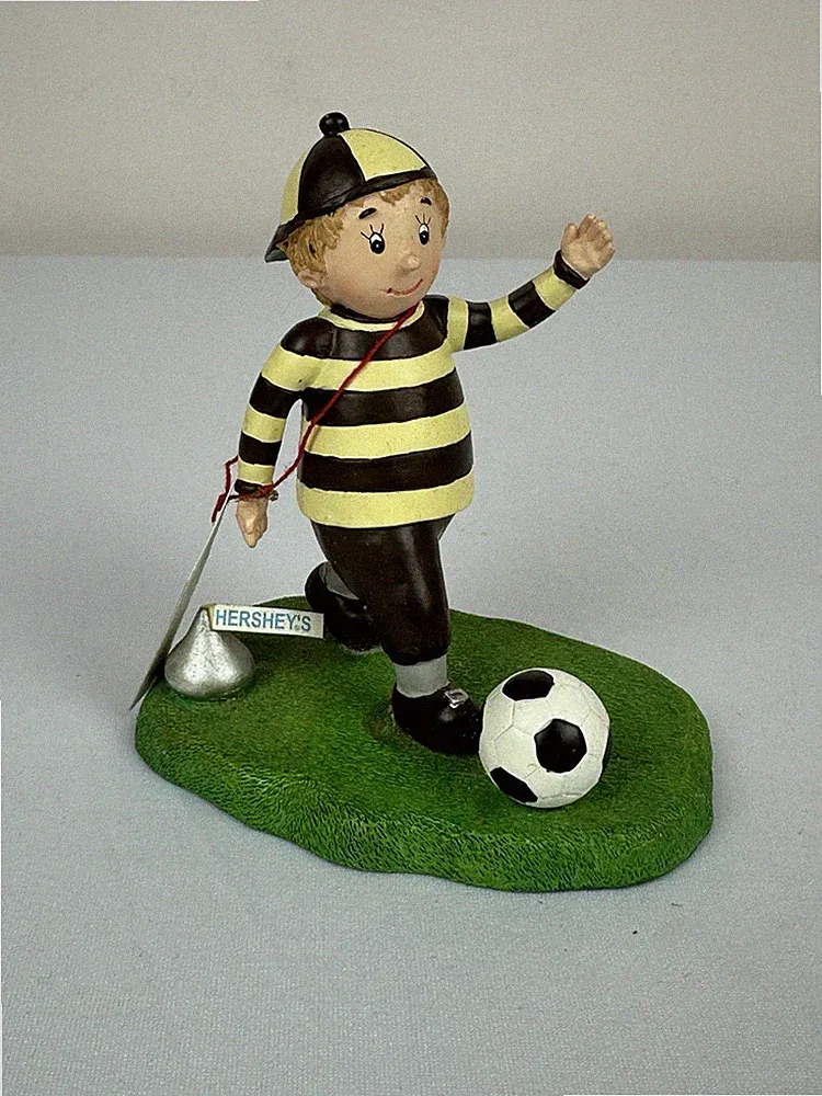 Hershey’s Collectible 2004 Kurt Adler Boy Soccer Ball Brown Striped Shirt