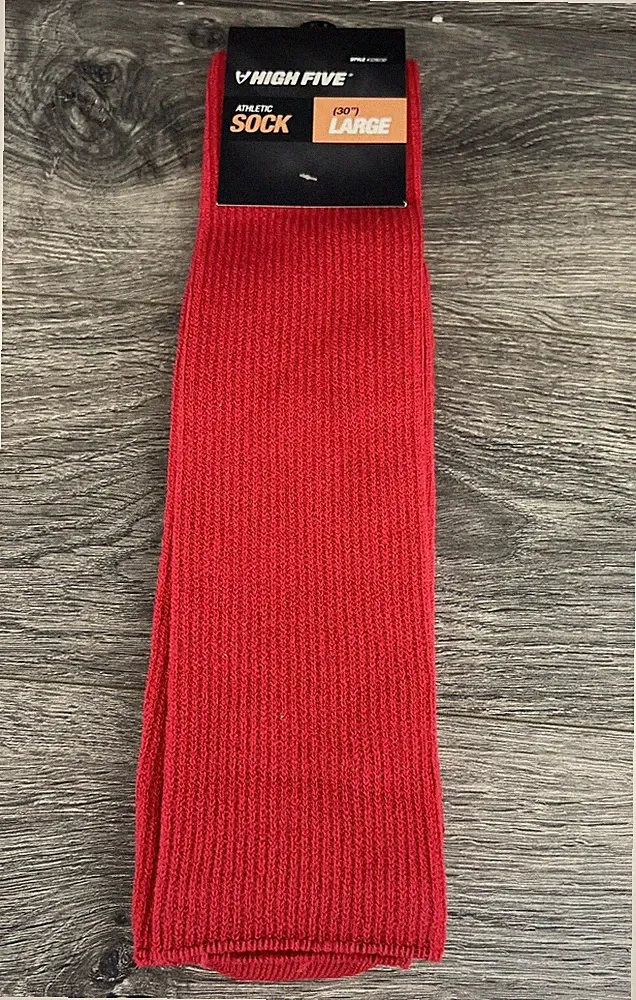 High Five Over the Calf Soccer Baseball Athletic Socks Size Large Red Knit