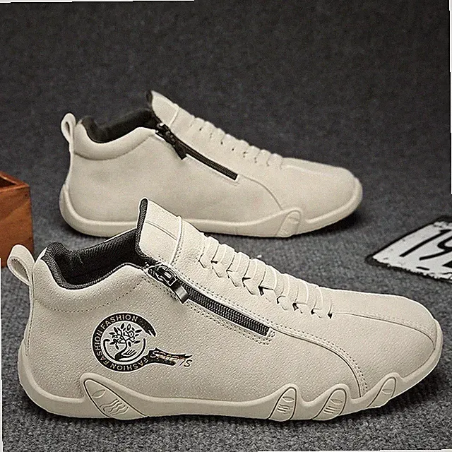 High-Top Leather Shoes Men's Casual Korean Style Zipper Sideways Pull-Up Boots