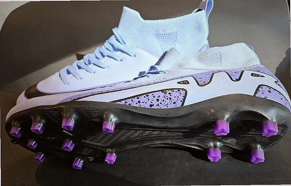 High top SOCCER CLEATS "Air 2025" lavender/purple, speckled print US=12/EU=46