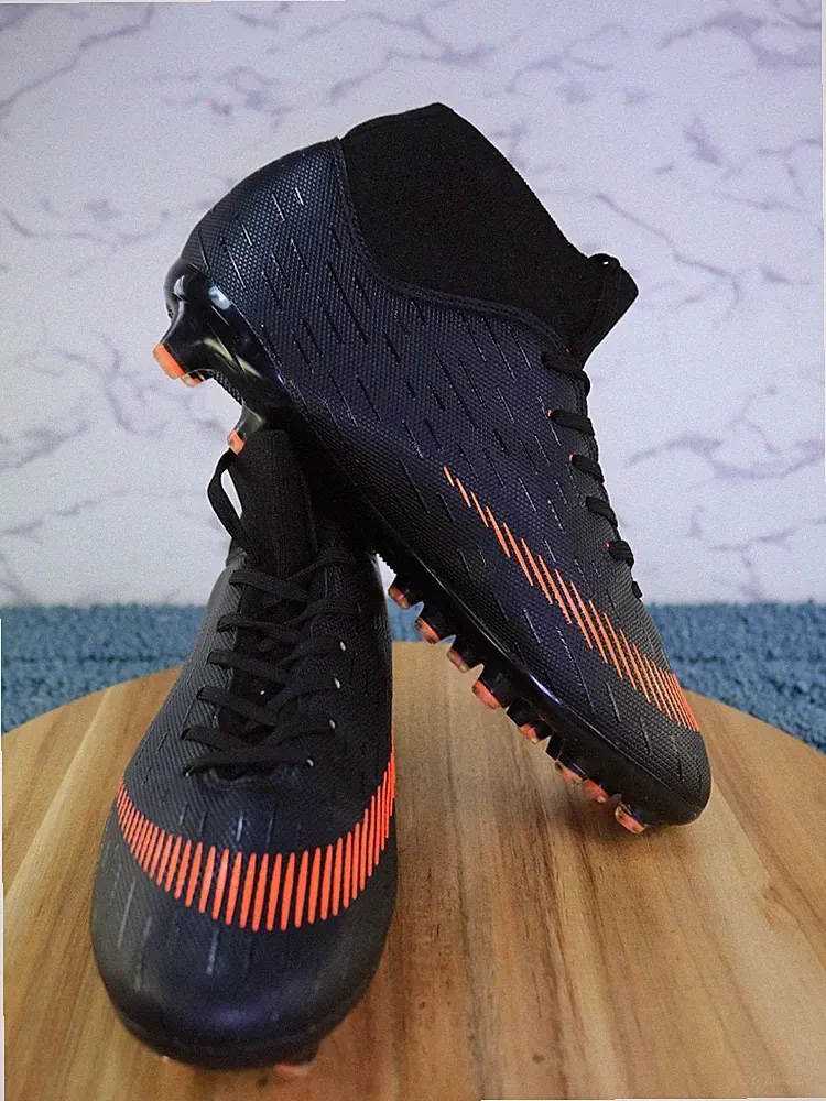 High-Top Soccer Cleats Black Orange Firm Ground FG Boots Men Sz EU 40 / US 6.5
