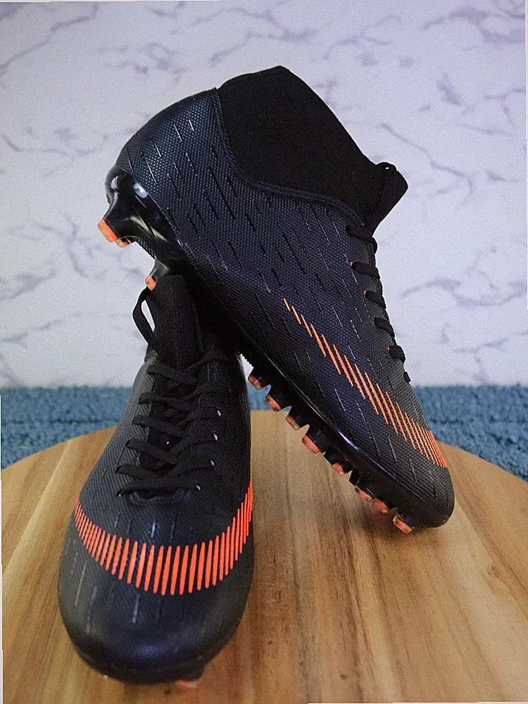 High-Top Soccer Cleats Black Orange Firm Ground FG Sock Boots Men Sz 6.5 EUR 40