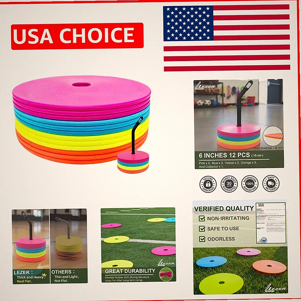 High-Visibility 12-Pack Flat Cones for Agility, Soccer & Team Sports Practices