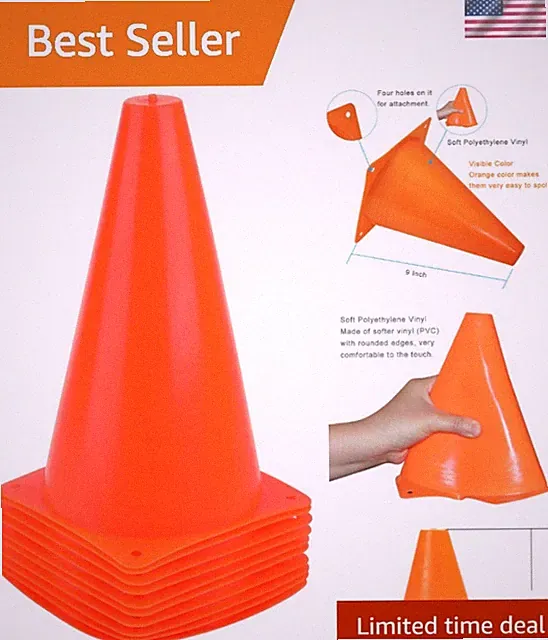 High Visibility 9" Plastic Traffic Cones - Multi-Purpose for Events & Drills