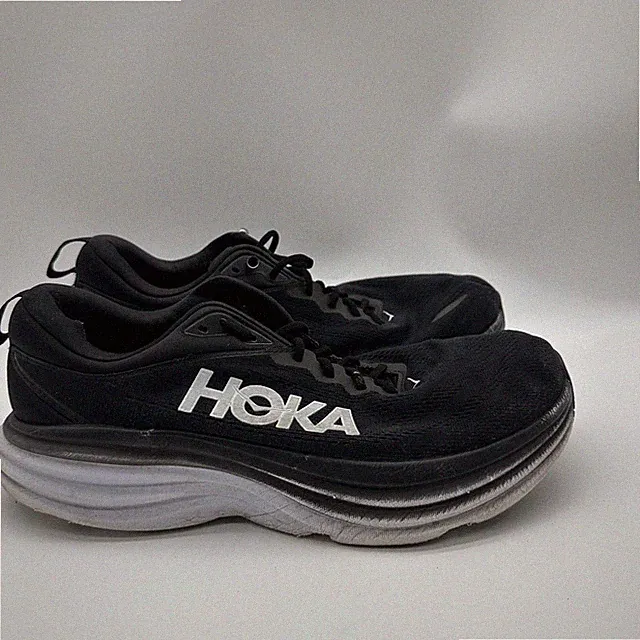 Hoka One One Bondi 8 Mens 11.5 4E X-Wide Black White Shoes Sneakers Running