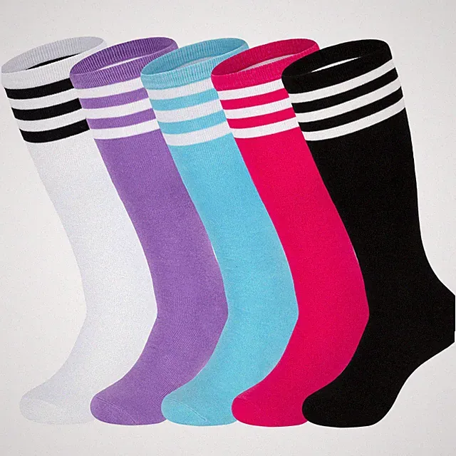 HONGTEYA Kids Soccer Socks 6-9 Years, 5 Pack Rose Red,purple,blue,black,white