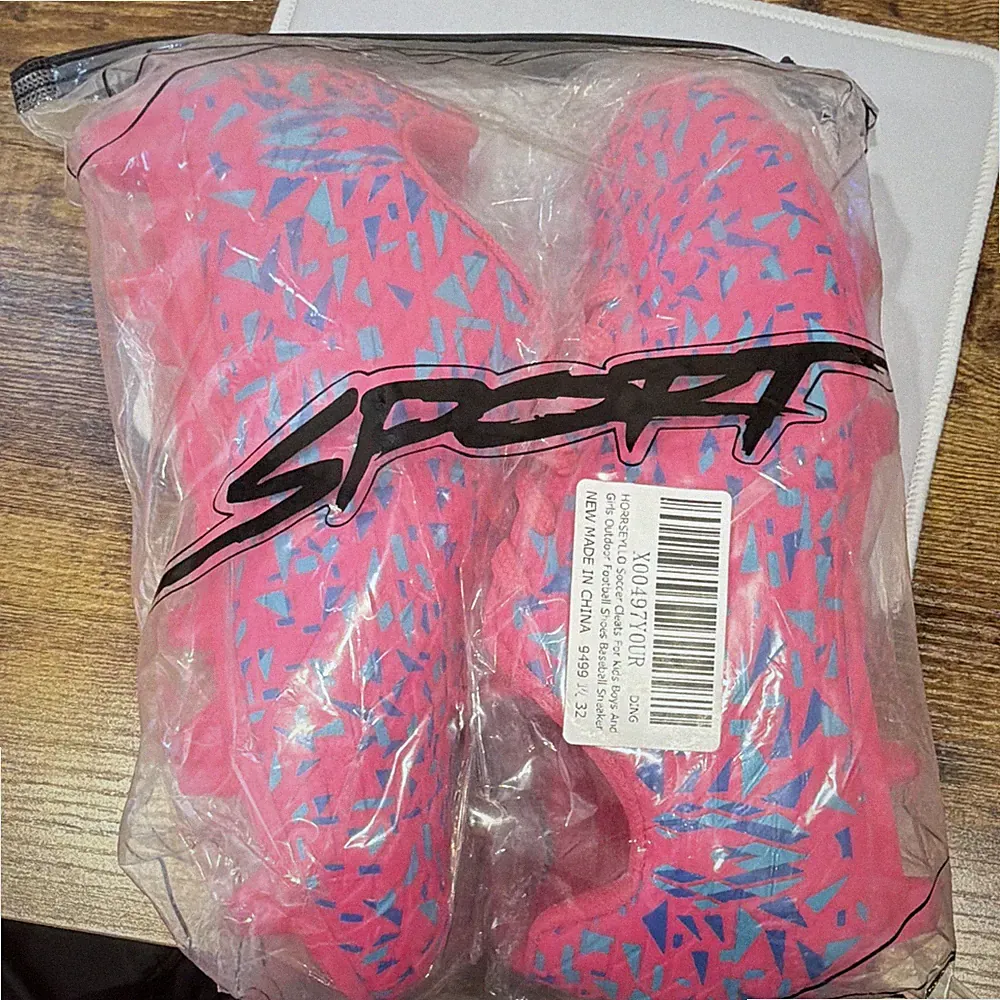 Horrseyllo Girls' Youth Soccer Cleats Pink Blue Patterned Outdoor Football Shoes