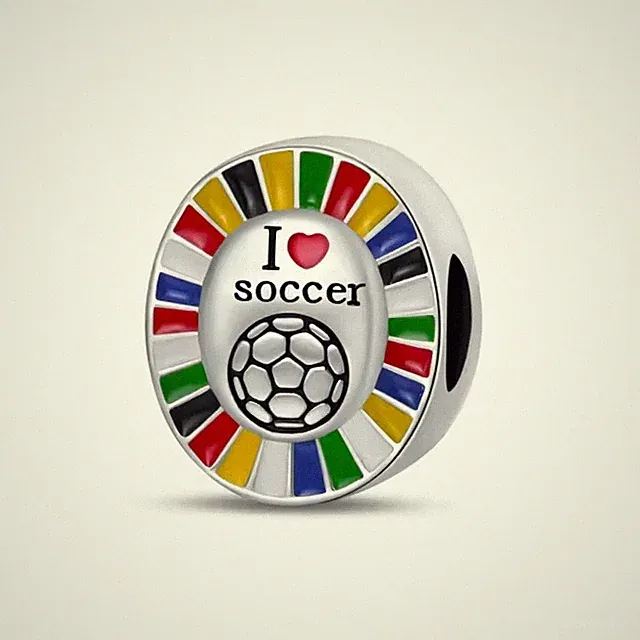 I Love Soccer Charm Dangle Charm Fit Bracelet Necklace, 925 Sterling Silver