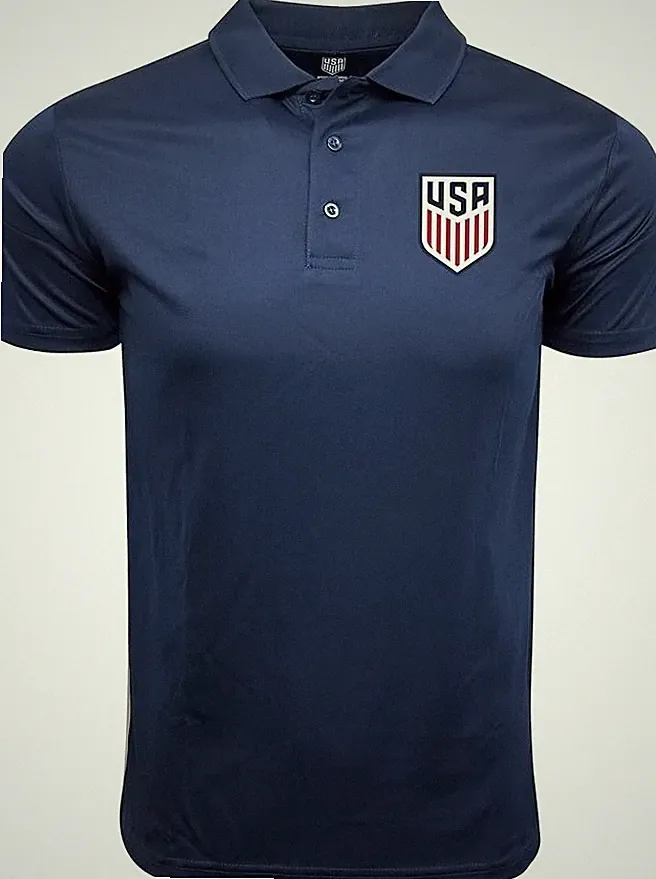 Icon Sports US Soccer Polo Shirt Navy Blue Licensed Performance Top