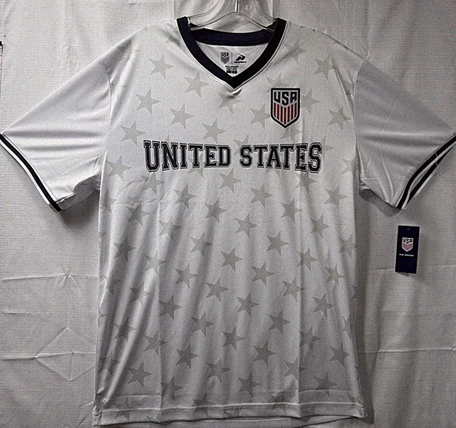 Icon Sports USA Soccer Jersey Adult White Polyester Stars V-Neck Shirt L New!