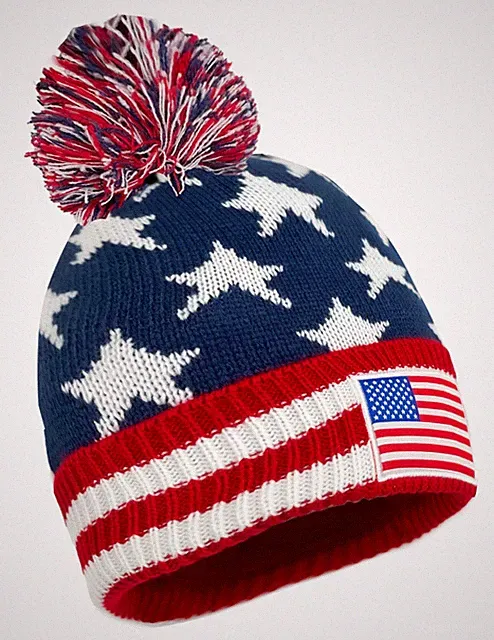 Icon Sports USA Winter Beanie Hat Pom Pom Red White Blue Acrylic
