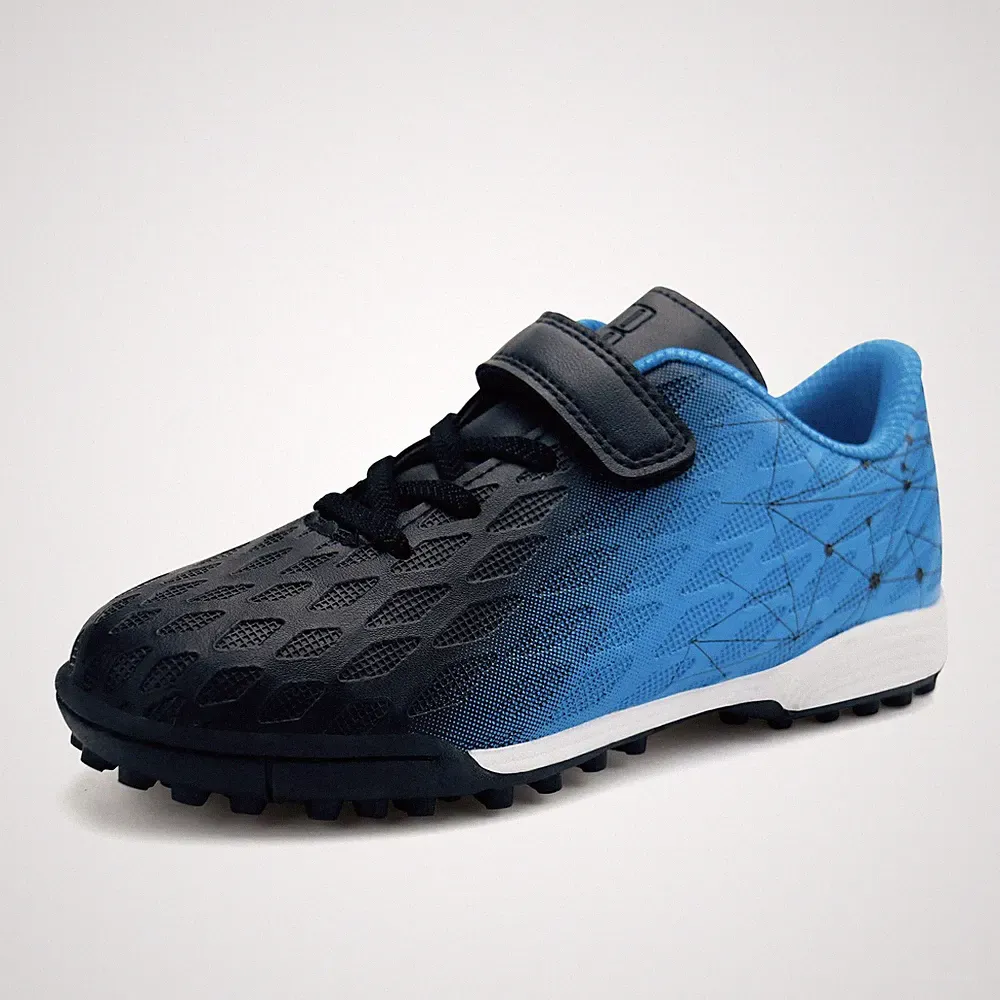 Indoor Soccer Shoes Boys Girls Soccer Cleats Athletic Turf Shoes (3,Black Blue)