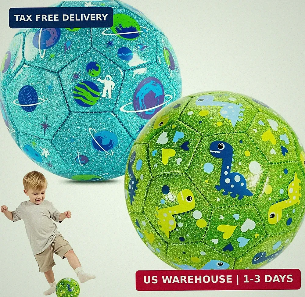 INPODAK Soccer Ball Size 3 Size 2 for Toddlers Kids 1-3 3-8, 1 or 2 Pack Cartoon