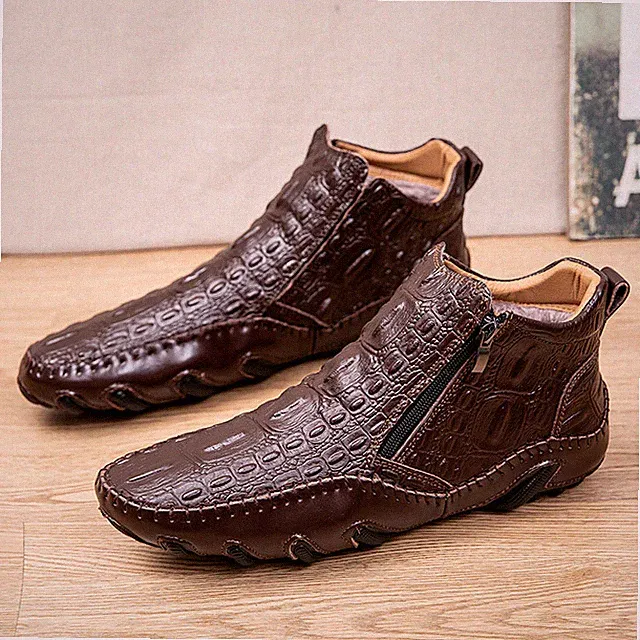 Italian Men Loafers Boots Leather Walking Driving Shoes High Top Fashion Sneaker