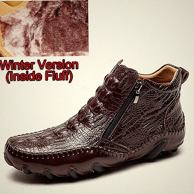 Italian Men Loafers Shoes Leather Walking Driving Boots Outdoor Zipper Sneakers