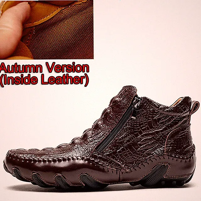 Italian Men Loafers Shoes Leather Walking Driving Boots Outdoor Zipper Sneakers