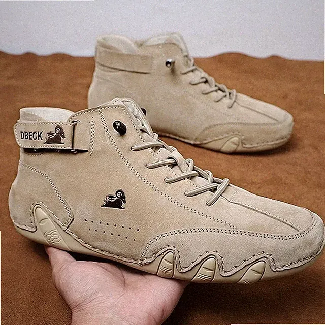 Italian Suede Boots High Top Mens Casual Shoes Leather Walking Loafters Sneakers