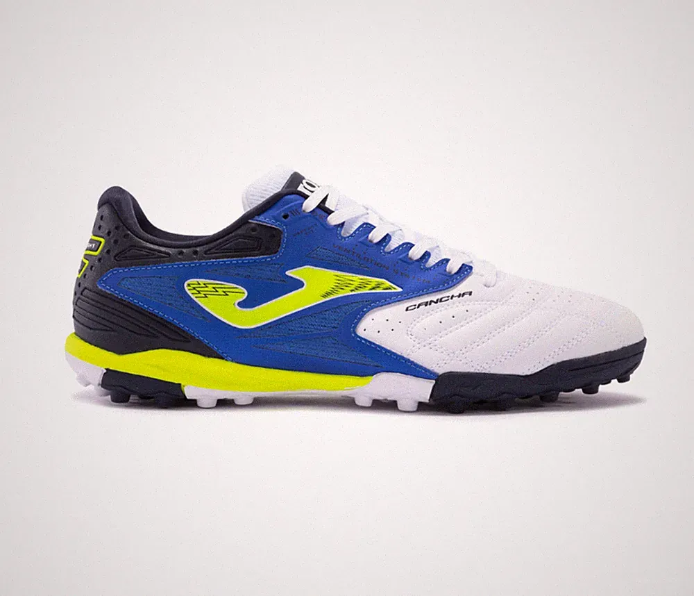 Joma Cancha 2402 Turf Soccer Shoes - White/Royal/Yellow