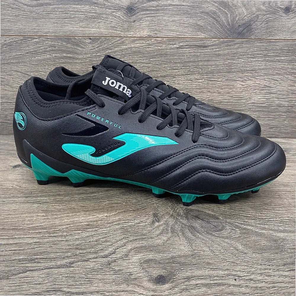 Joma Powerful Soccer Cleats Mens 10.5 Black Teal Firm Ground POWS2501FG