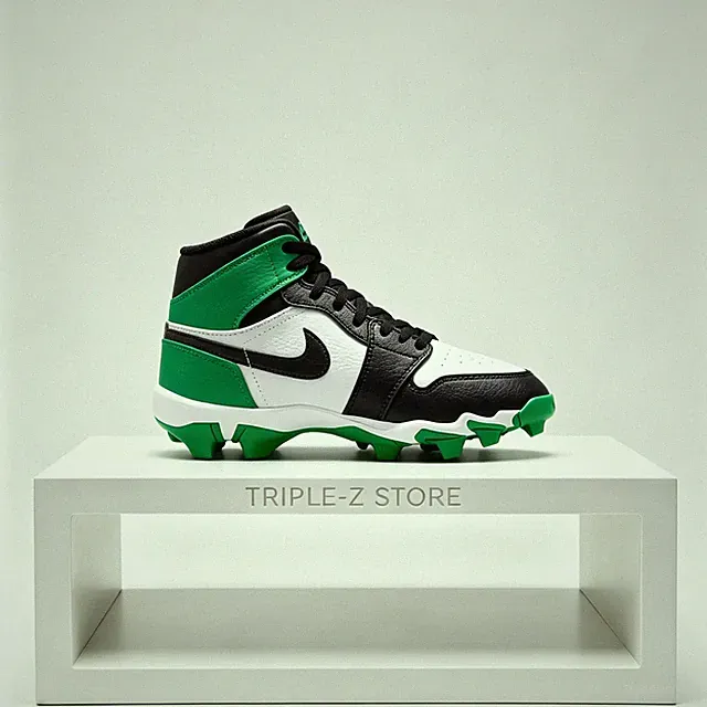 Jordan 1 Mid Cleats Black Lucky Green Little/Big Kids' (GS) | Size 10C - 6Y