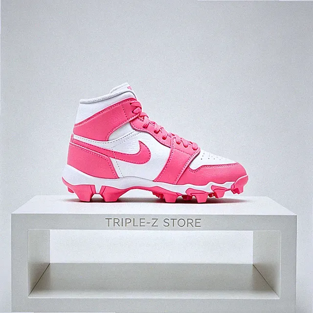 Jordan 1 Mid Cleats White Digital Pink Little/Big Kids' (GS) | Size 10C - 6Y