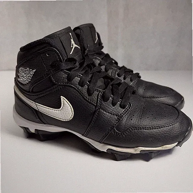 Jordan 1 Mid Youth Multisport Cleat Black White HF6883-001 Football Baseball 4Y