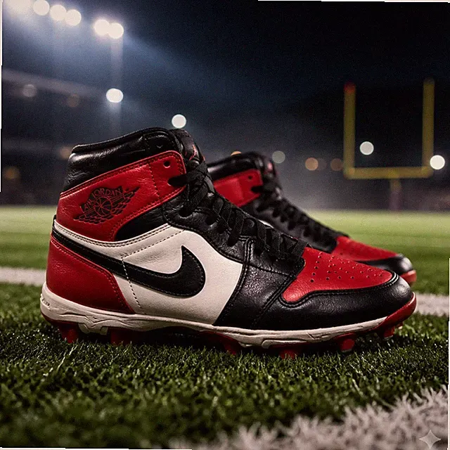 Jordan 1 Mid Youth Multisport Cleats Patent 'Bred Toe' Red HF6883-601 Size 3.5Y