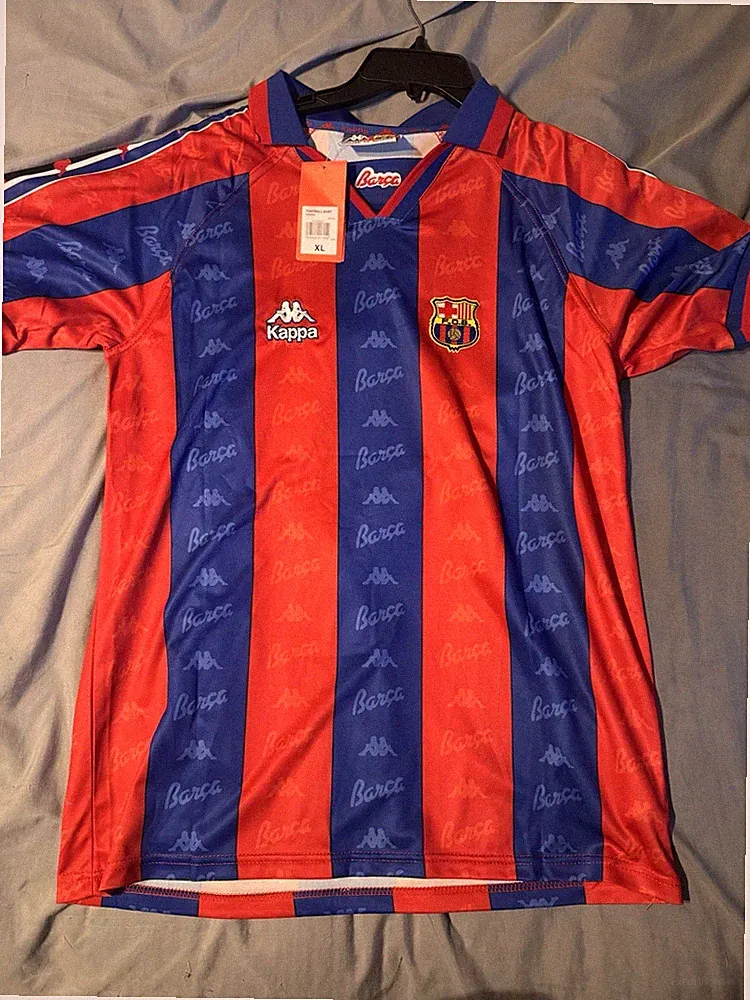 Kappa FC Barcelona Barca Ronaldo #9 Soccer Shirt Red Blue Stripes XL