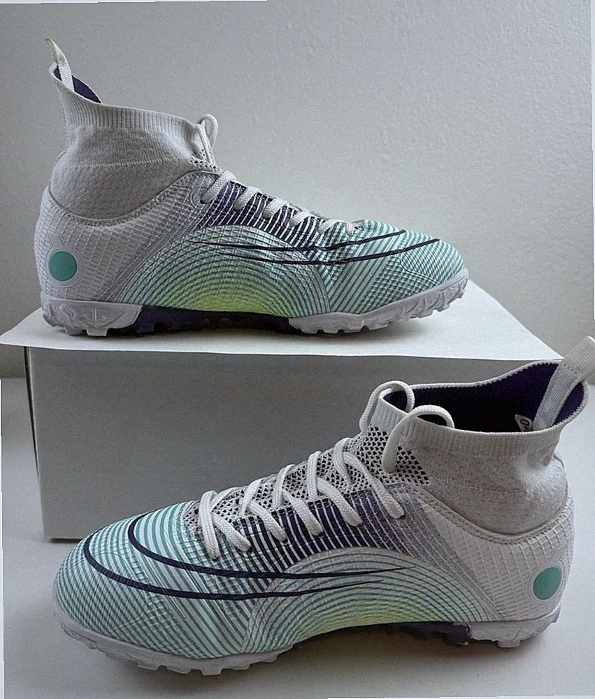 KAXILANO Mens Athletic Turf Cleats Size 7 White Green High Top Football Soccer