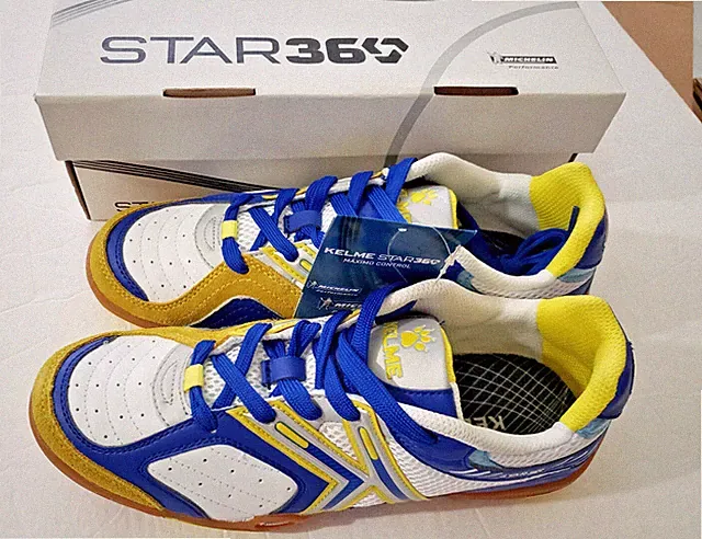 KELME Indoor Soccer by Michelin Men's Leather SZ 6.5 White Royal New-W/Box &Tags