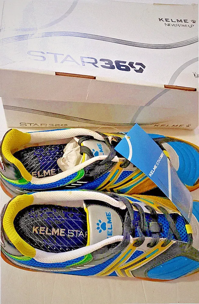 KELME Indoor Soccer Michelin Men Lether SZ:US 6.5 Turqoise-Yell-BLk BrdNew-W/Box