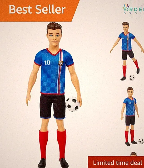 Ken Soccer Doll with Uniform Socks Cleats & Ball Kids Sports Gift Age 3+