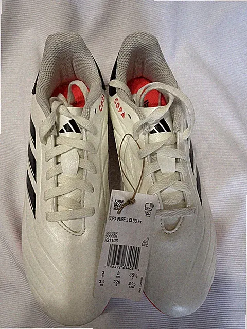 Kids Adidas Copa Pure.2 J Firm Ground Cleats /Ivory/Black/Red /HQ8989 / Size 3.5