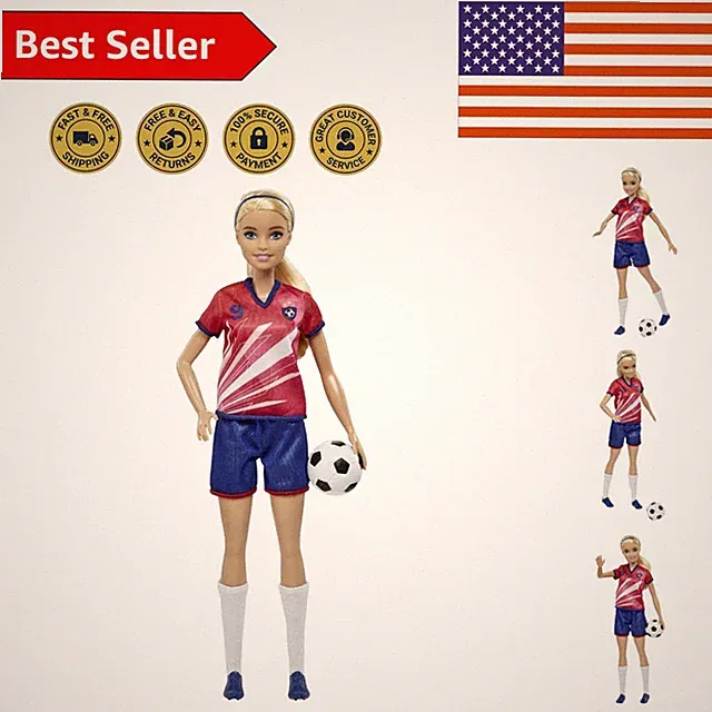 Kids' Barbie Soccer Doll with Red Shirt & Soccer Ball - Fun Gift for Ages 3+