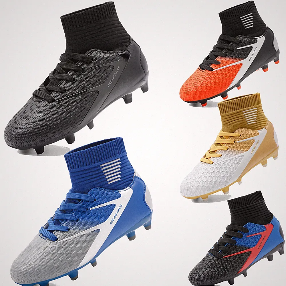 Kids Boys Girls PU High Top Soccer Shoes Outdoor Indoor Soccer Cleats