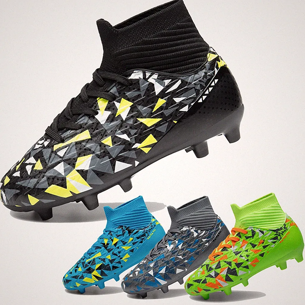Kids Boys Soccer Shoes High Top Football Cleats Youth Firm Ground Soccer Cleats