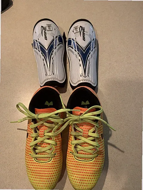 Kids Cleats And Shin Guards, Unisex, Gently Used.