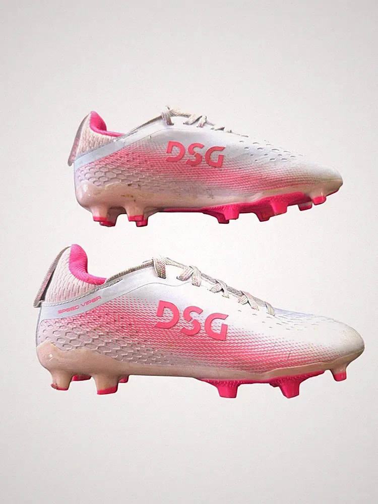 Kids DSG Speed Viper Ice Pink Soccer Cleats Size 13K | White & Pink Cleats