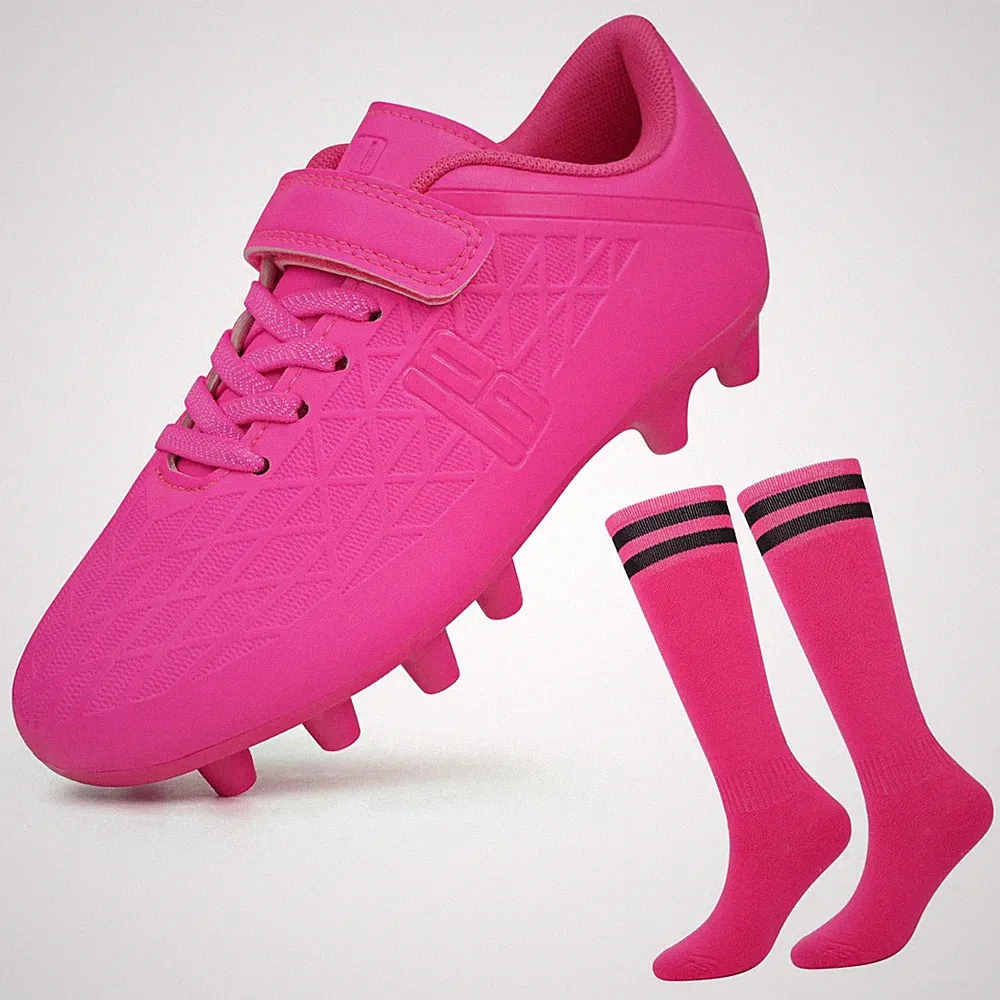 Kids Firm Ground Soccer Cleats Boys Girls Football Cleats with Soccer Socks (...